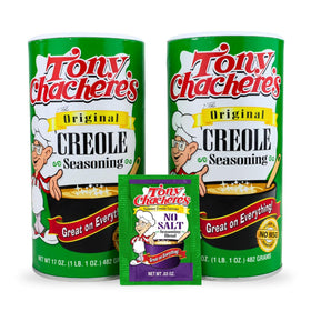 Tony Chachere's Creole seasoning canisters in a 2-pack for everyday cooking.
