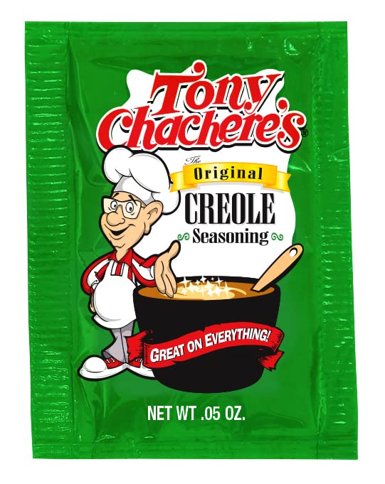 Tony Chachere's Creole Seasoning packaging shows original spice blend.