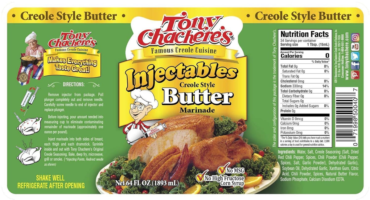 Brushed meats with Tony Chachere's Marinade for savory juiciness and depth