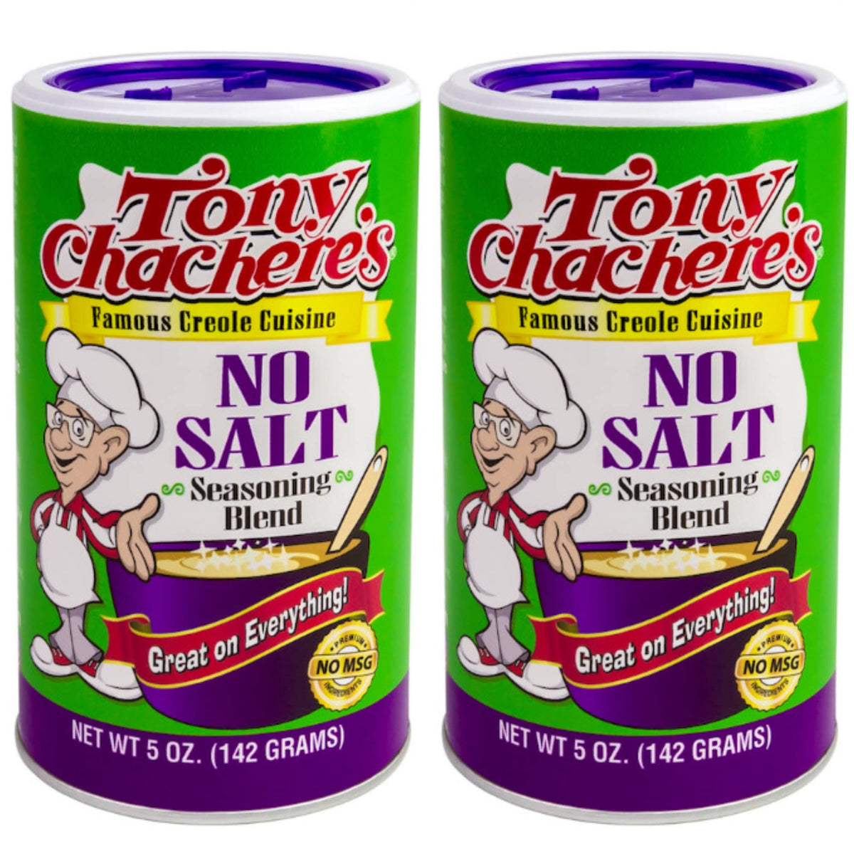 Tony Chachere's No Salt Seasoning 2-Pack front canister for bold salt-free flavor