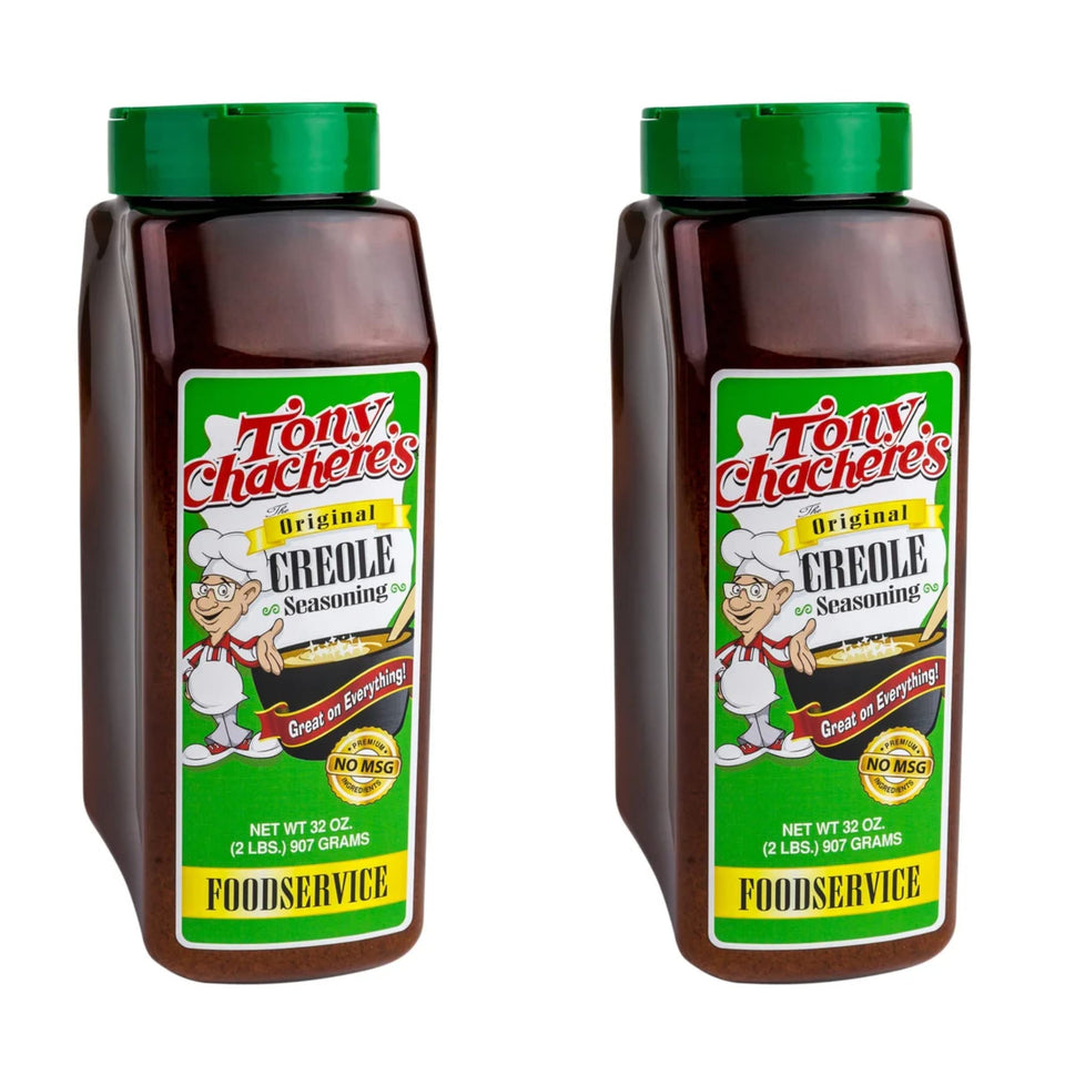 Tony Chachere's 32oz Original Seasoning bottle front view for bold Cajun flavor.