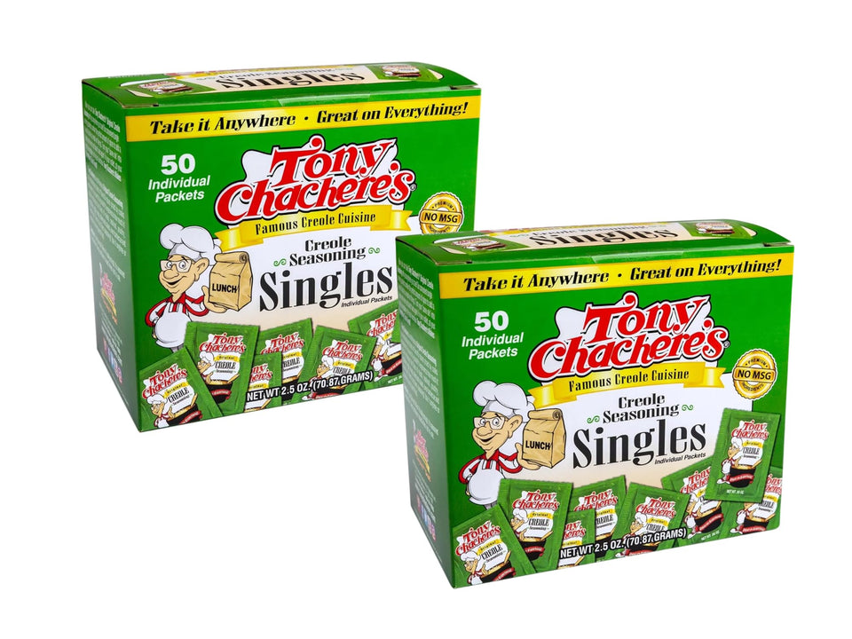Tony Chachere's Creole Seasoning original packets offer portable flavor boosts for any dish.