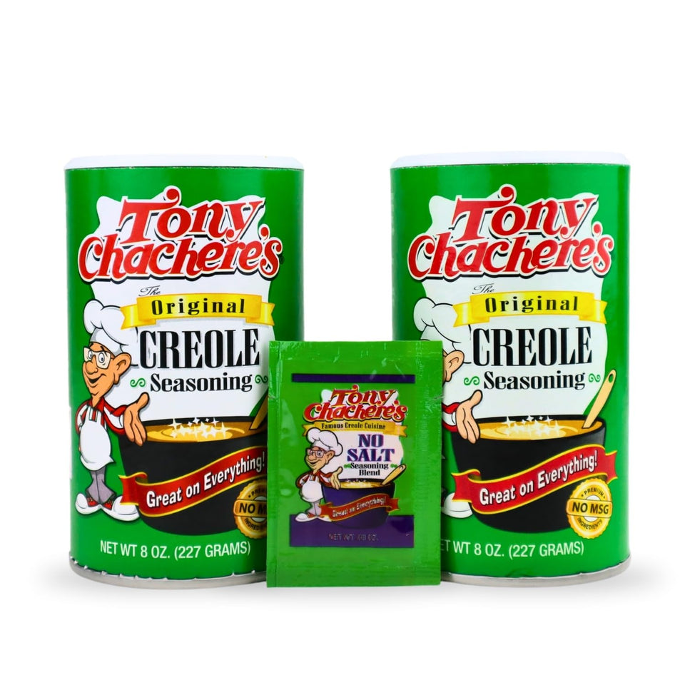 Tony Chachere's original seasoning canister adds bold flavor to meats and vegetables.
