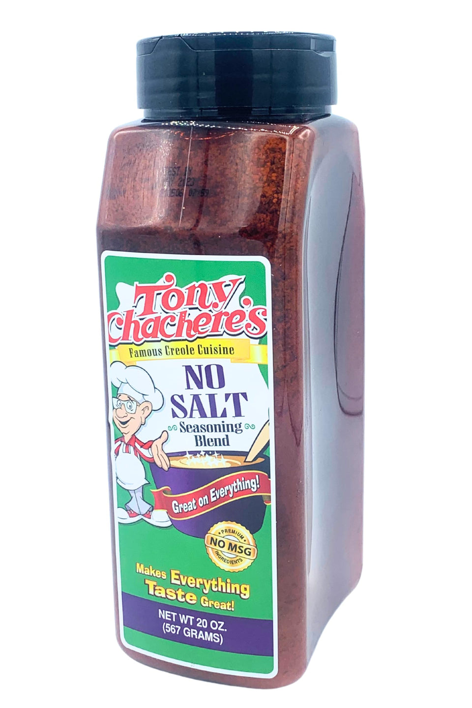 Tony Chachere's No Salt Seasoning bottle offers bold flavor without added sodium