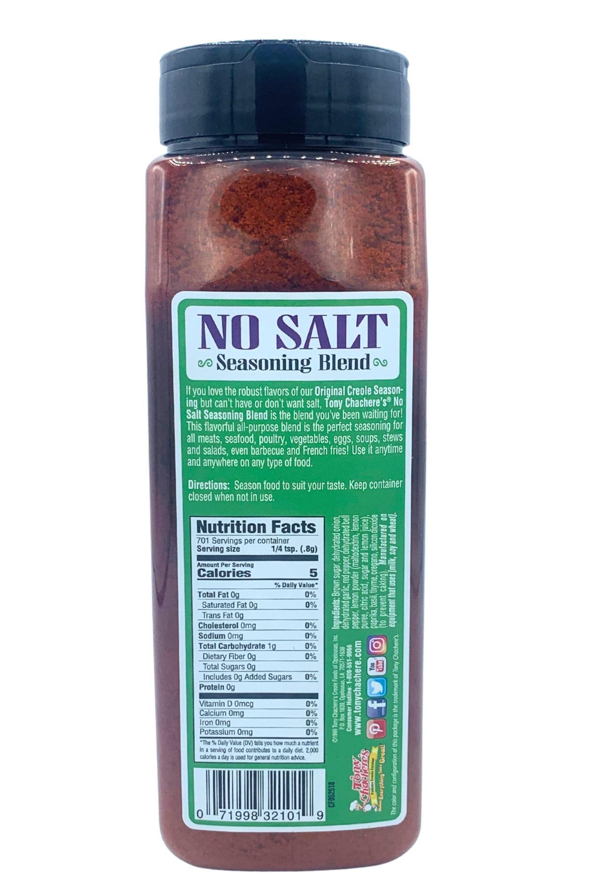 Tony Chachere's No Salt Seasoning shaker ready for quick meals