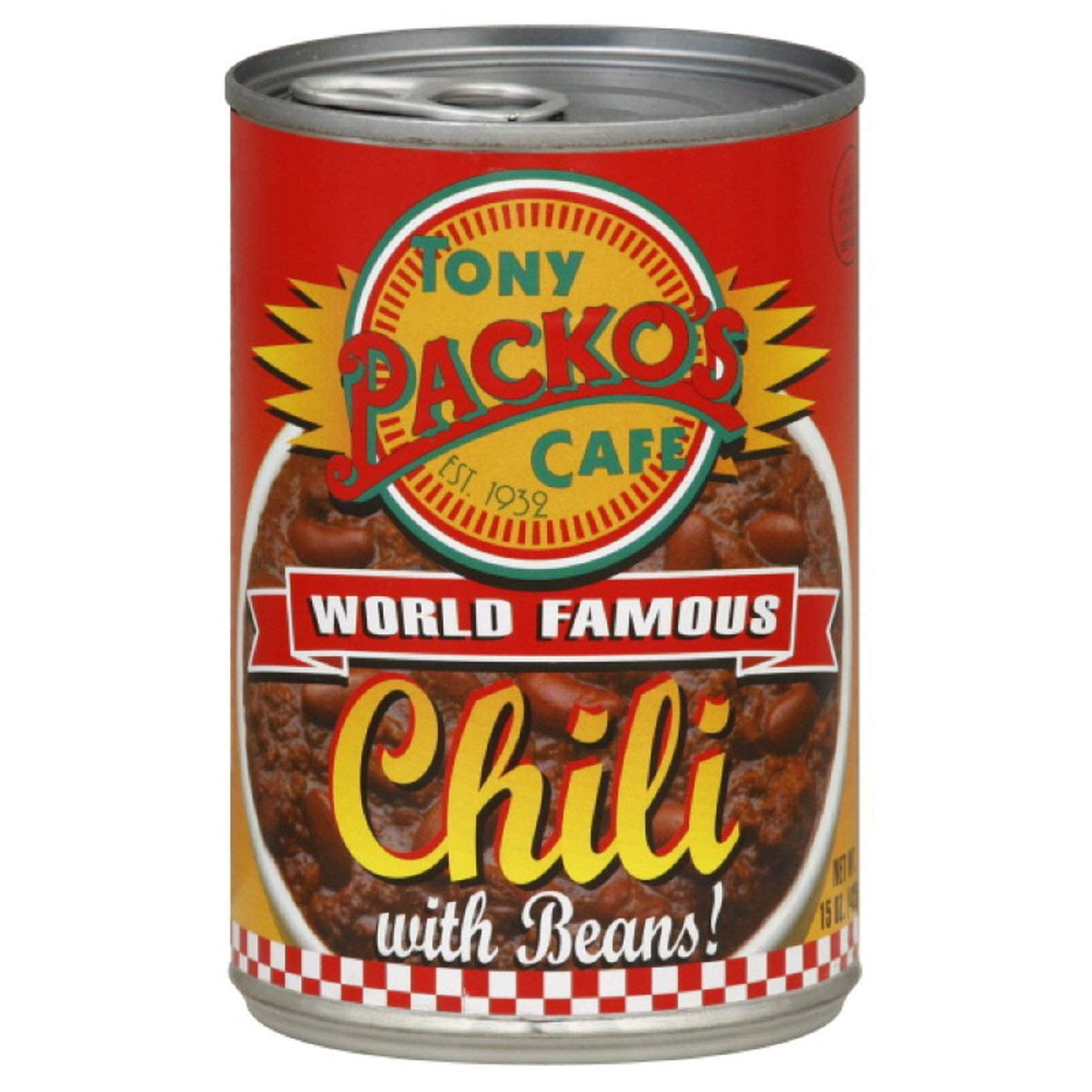 Tony Packo's Chili with Beans label and cans on shelf for quick meal prep.