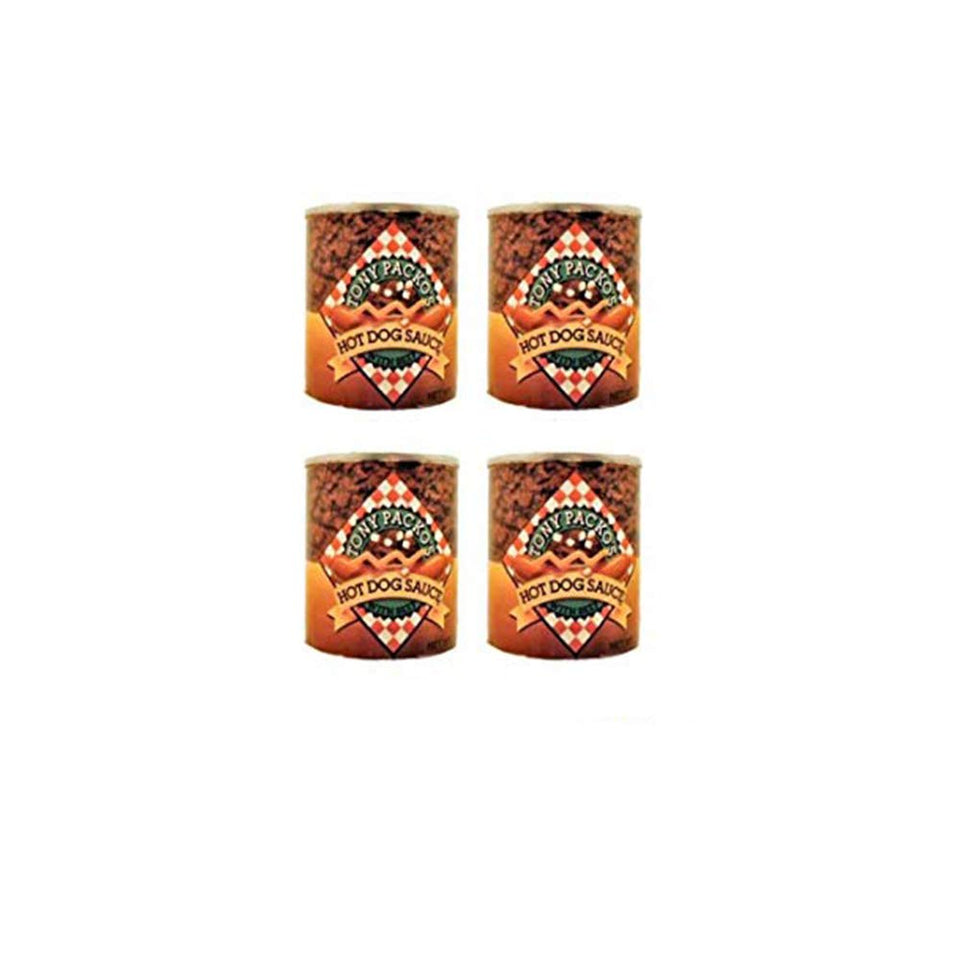 Tony Packo's Hot Dog Chili Sauce can on shelf ready for weeknight meals.