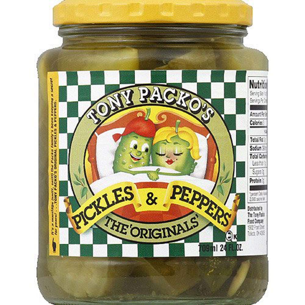 Tony Packo's Original Pickles & Peppers 24oz jar ideal for snacking or sandwiches