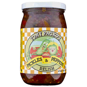 Tony Packo's Pickles and Peppers Relish in a glass jar, crisp and versatile for sandwiches.
