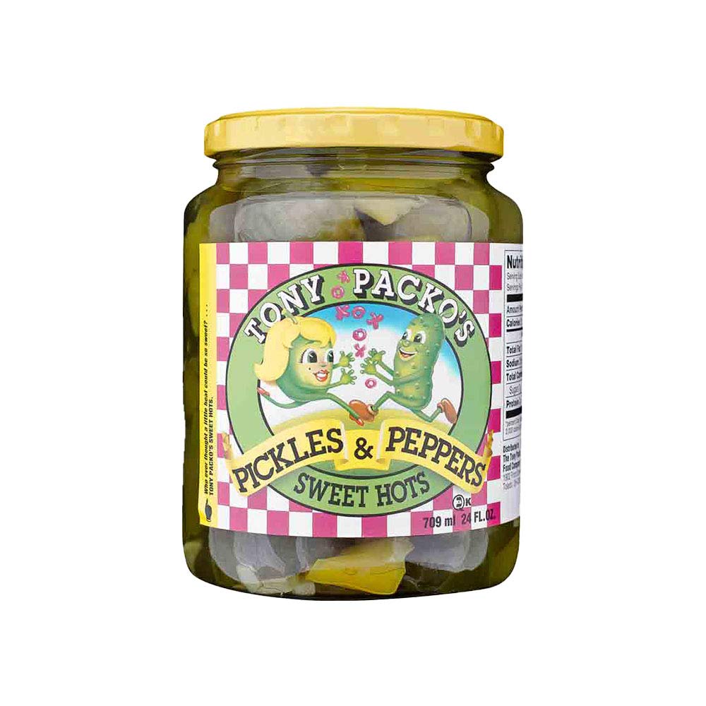 Tony Packo's Sweet Hot Pickles and Peppers served—ideal side for sandwiches