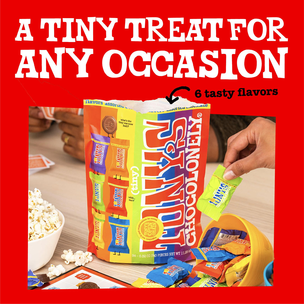 Tony’s Chocolonely dark milk chocolate pretzel toffee coins, crunchy and savory-sweet.