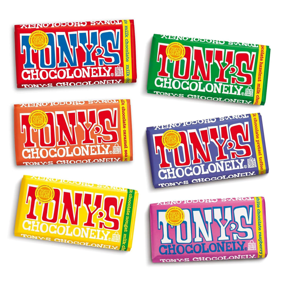 Tony’s Chocolonely classic milk chocolate bar with fairtrade cocoa