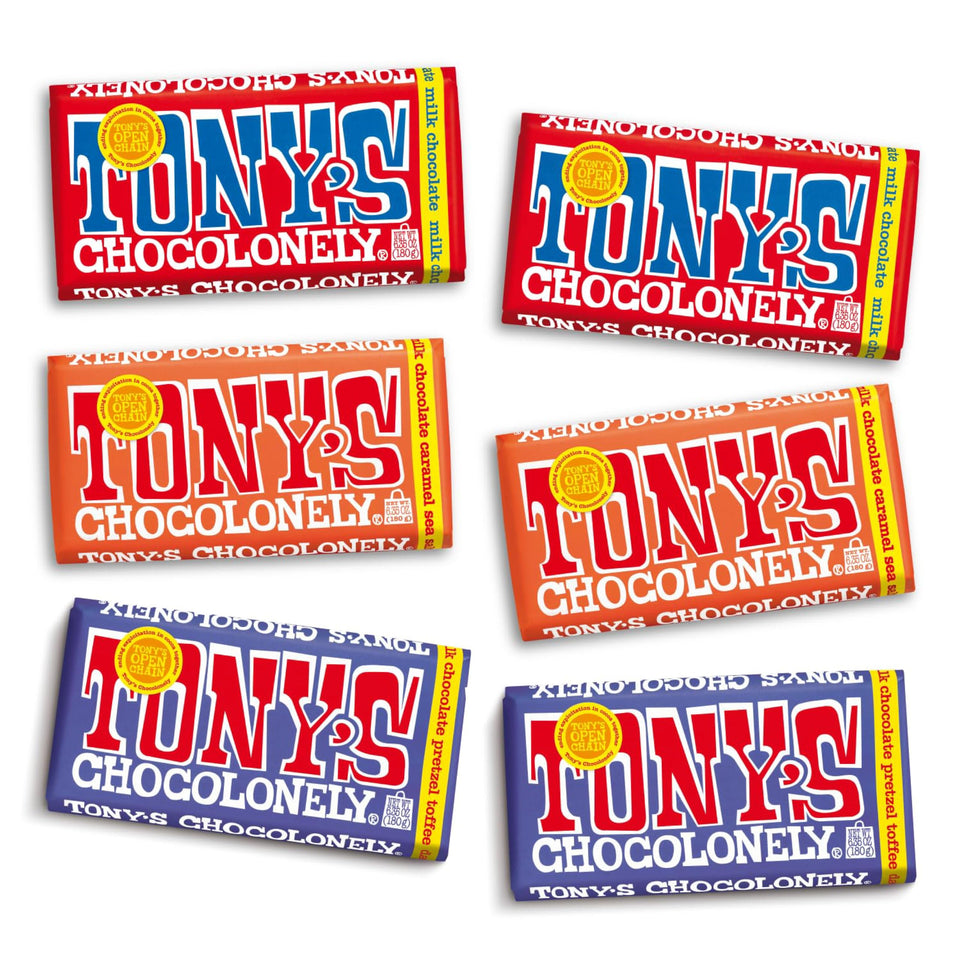 Tony's Chocolonely top 3 milk chocolate bundle box, gift-ready option for chocolate lovers.