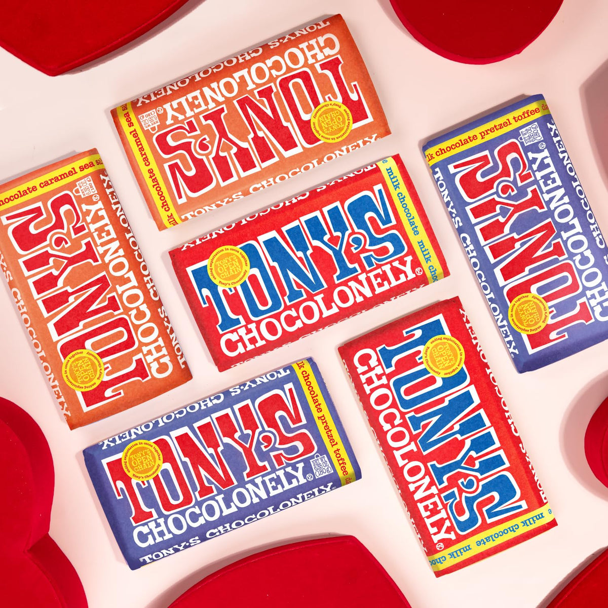 Tony's Chocolonely unequal pieces slice, celebrating sharing moments with friends.