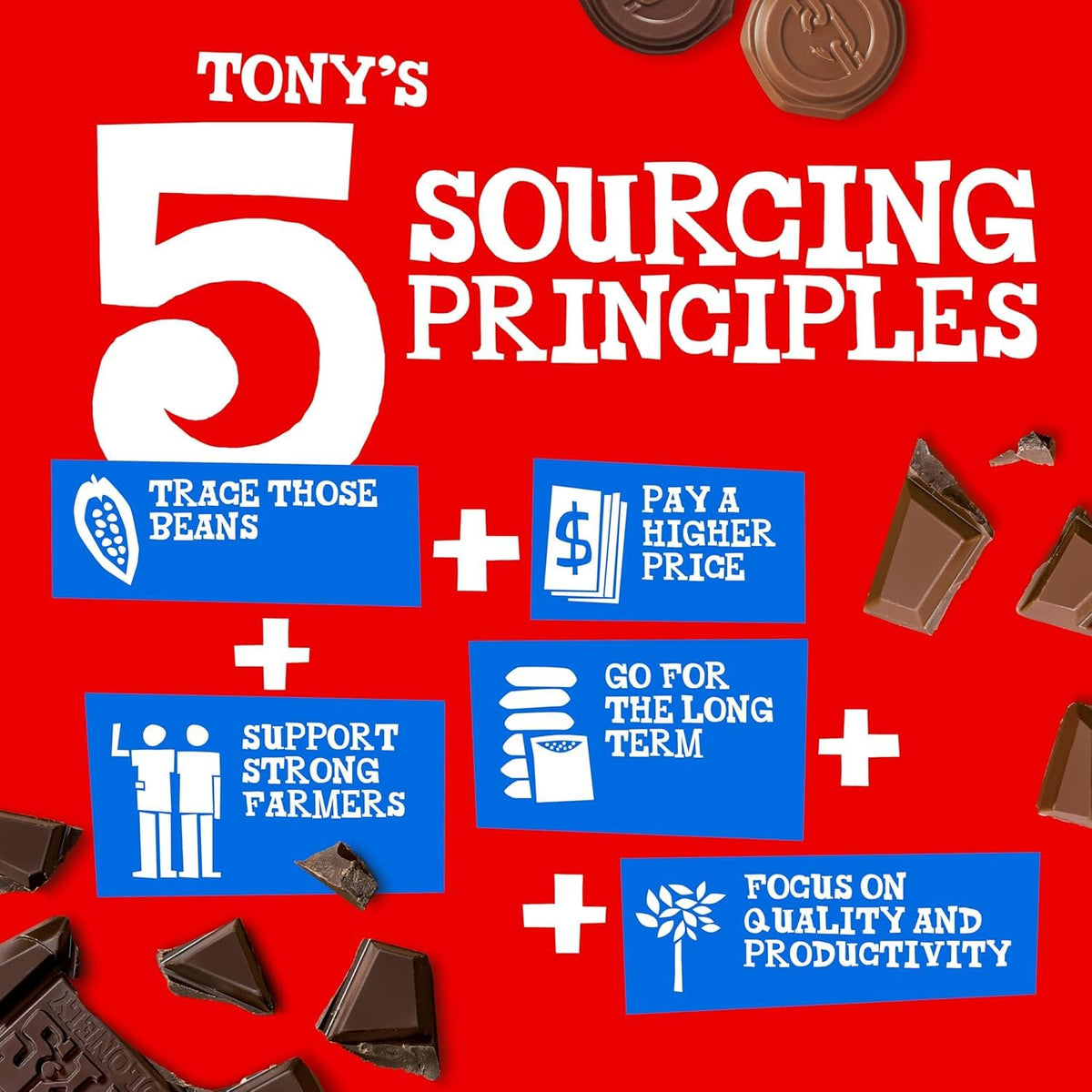 Unequal pieces reflect Tony’s Chocolonely fair-trade ethos.