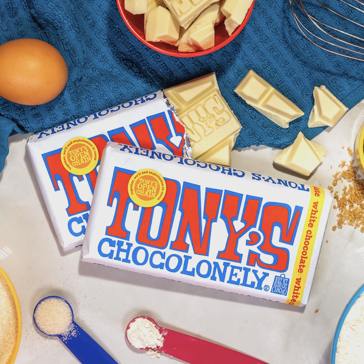 Tony’s white chocolate bar ideal for baking and desserts.