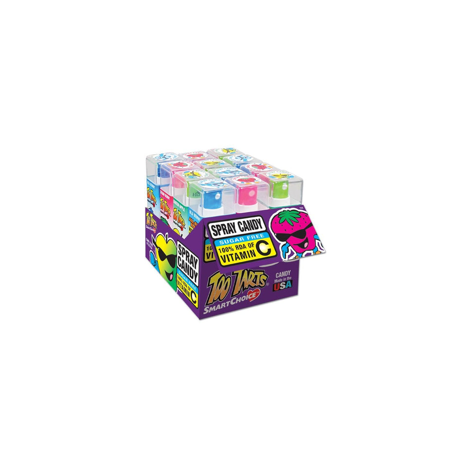 Too Tarts sugar-free sour candy spray bottle with blueberry flavor for on-the-go snacking.