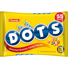 Tootsie DOTS assorted gummy candy display showing chewy texture.