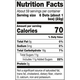 Tootsie DOTS gluten-free and peanut-free gummies with kosher label.