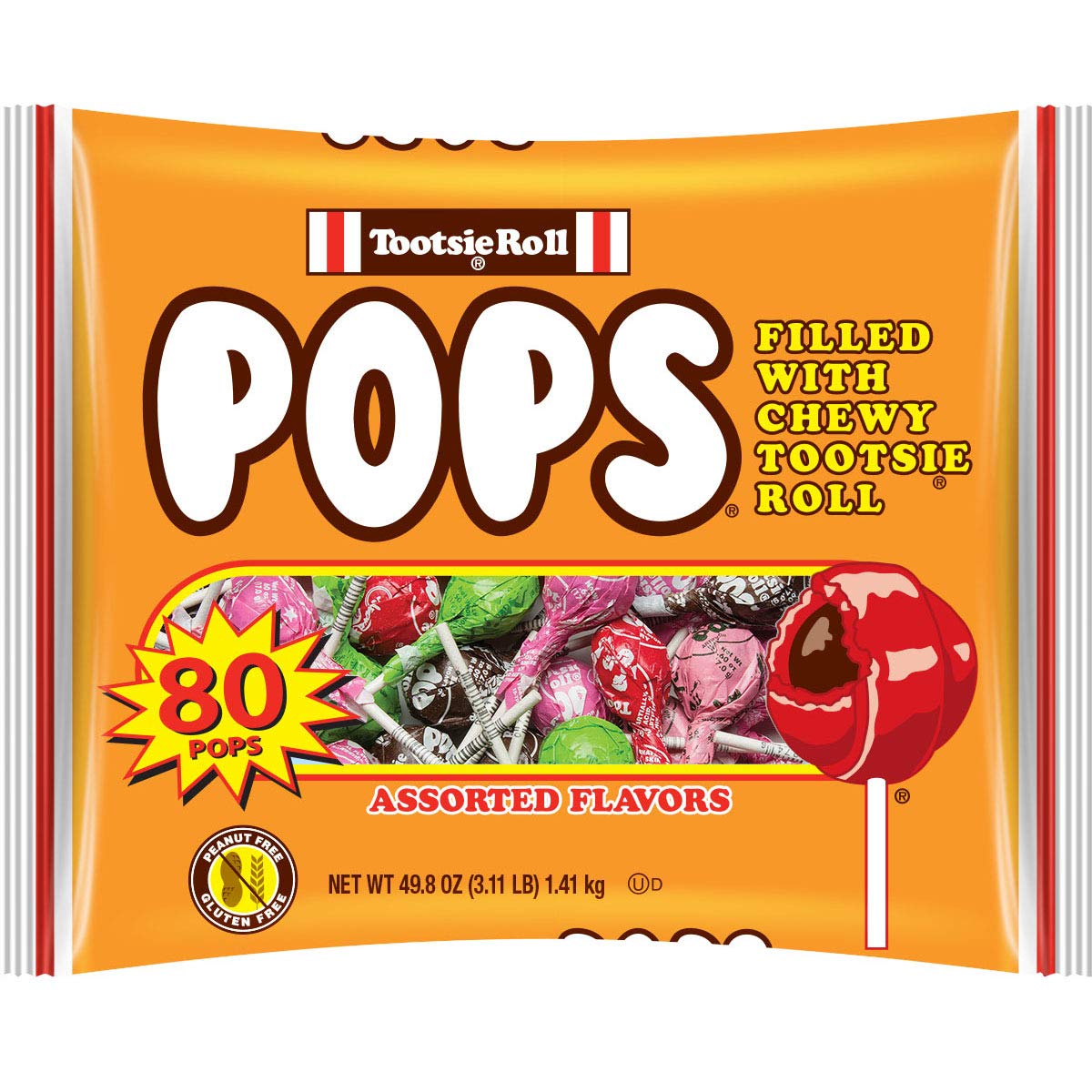 Tootsie Pops 80-count assorted flavors bag for family snacking.