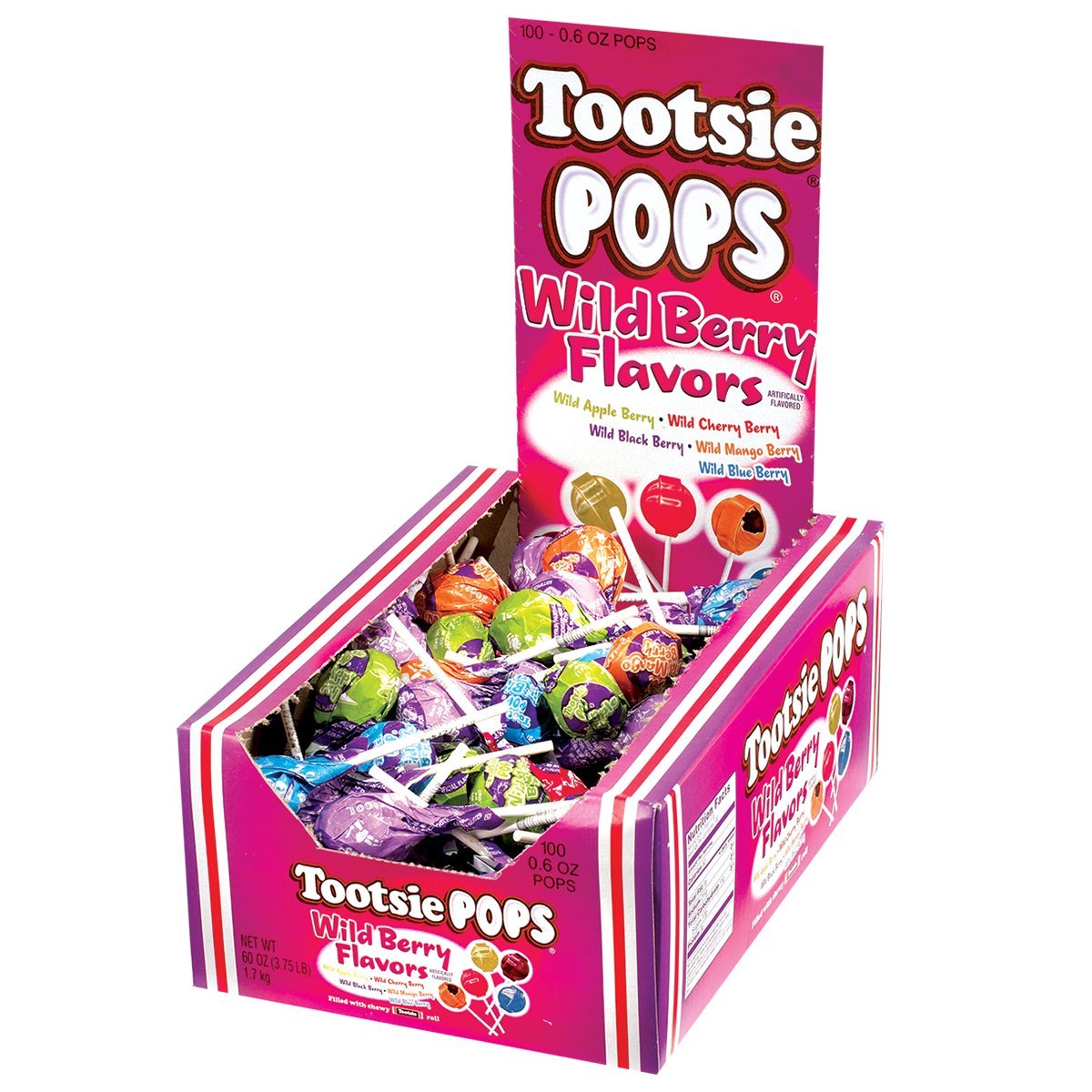 Tootsie Pops wild berry center, chocolatey chew contrasts with a crisp candy shell