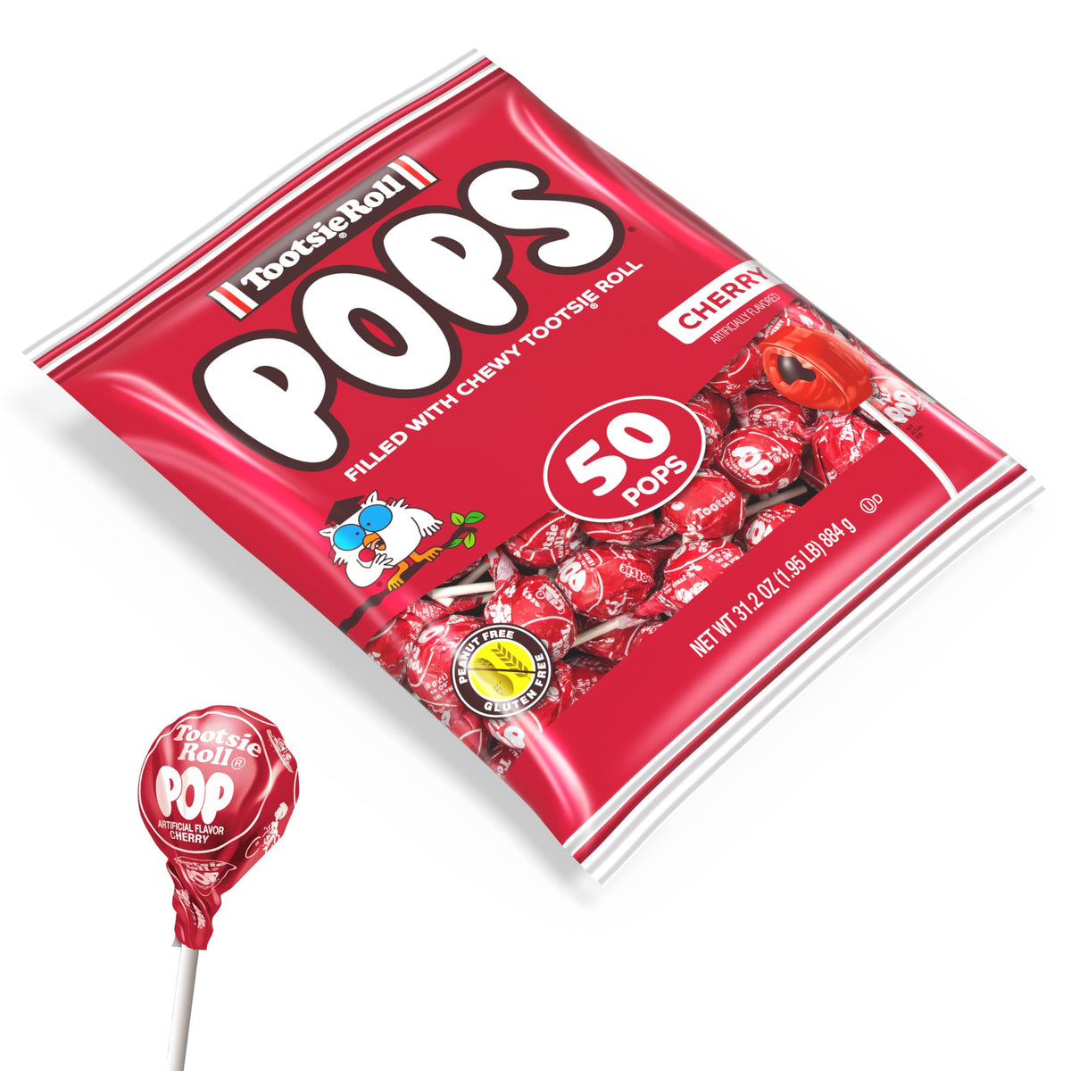 Tootsie Pops cherry center, chewy chocolatey core for a nostalgic candy experience.