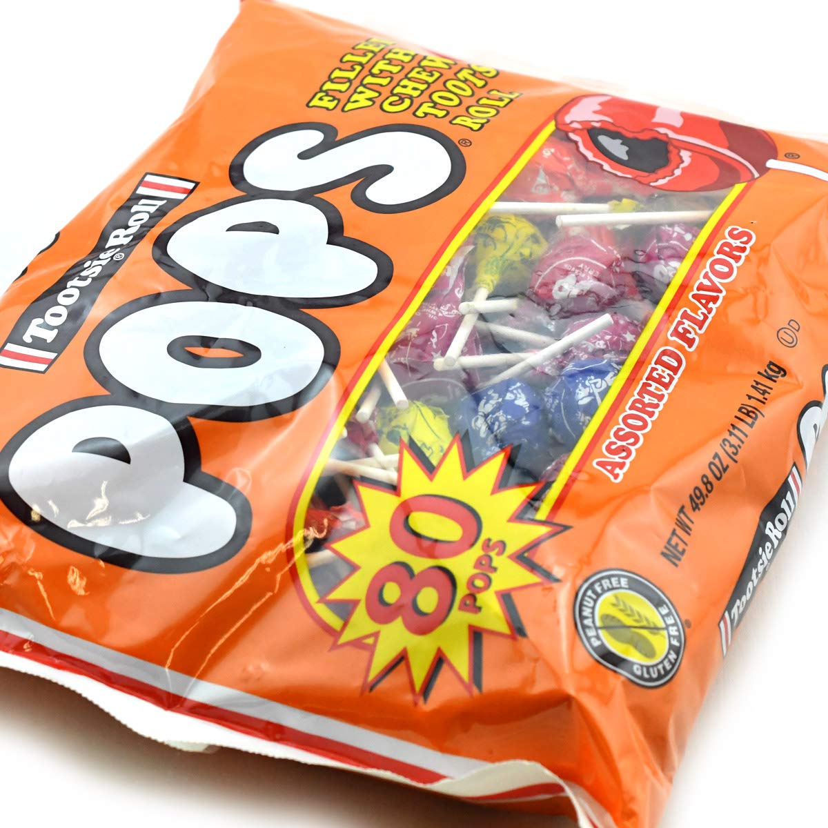 Tootsie Pops cherry flavor shell with hard candy coating.
