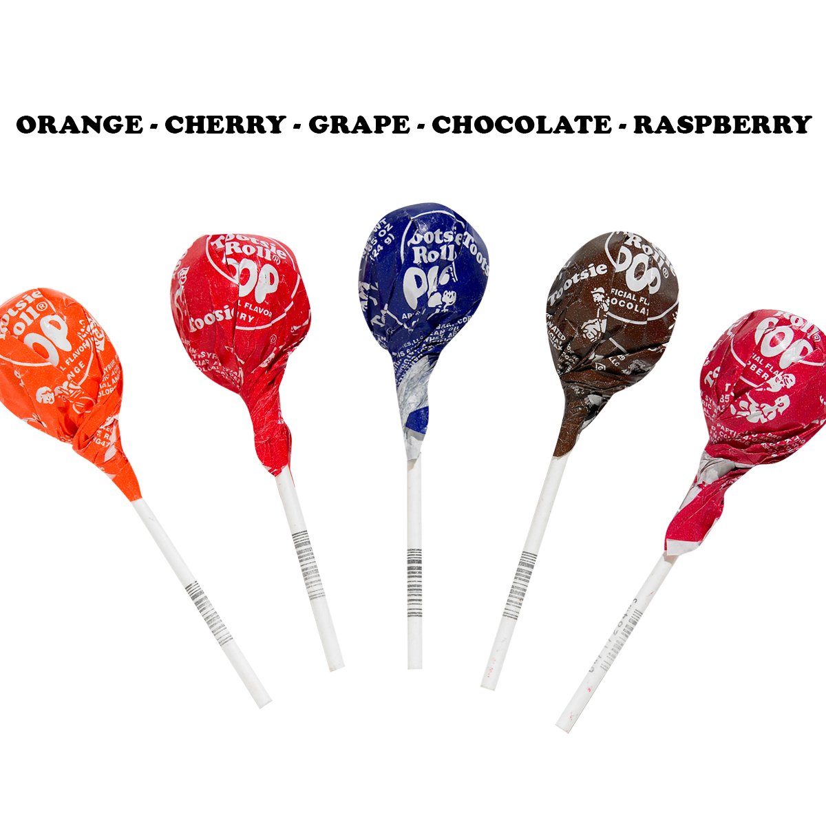 Tootsie Pops cherry orange grape raspberry with chocolatey center for delightful bites.