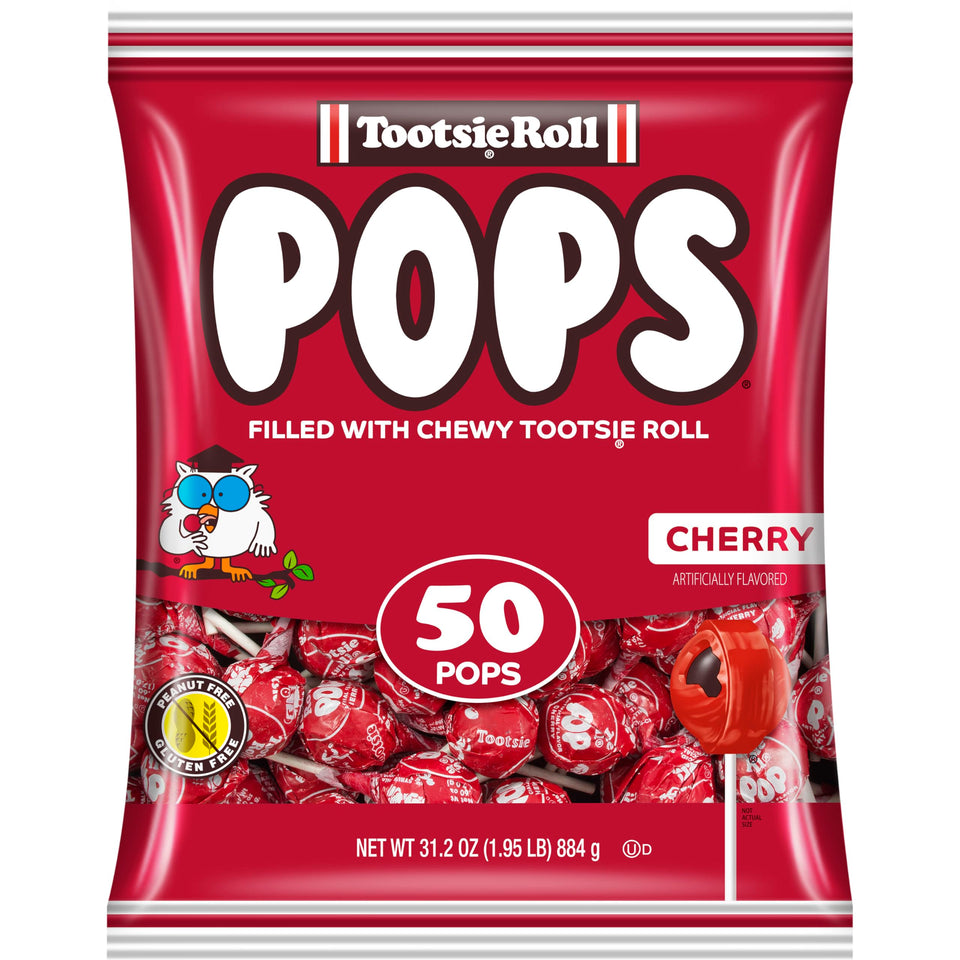 Tootsie Pops cherry shell, ideal for sharing at parties with a chocolatey center.