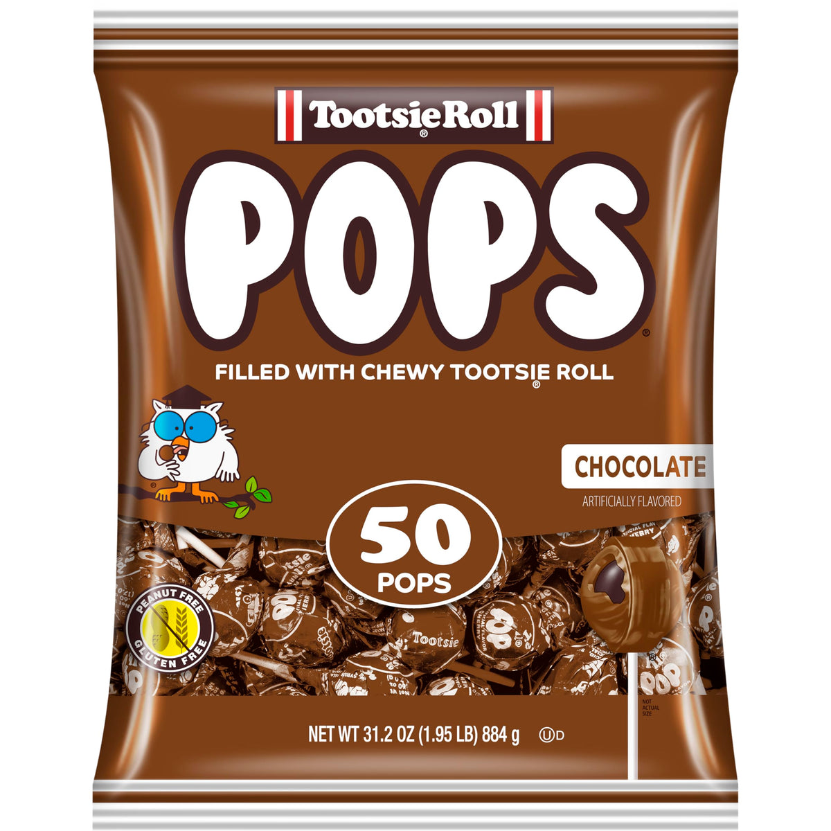 Tootsie Pops chocolate shell close-up highlighting glossy coating for party-ready appeal.