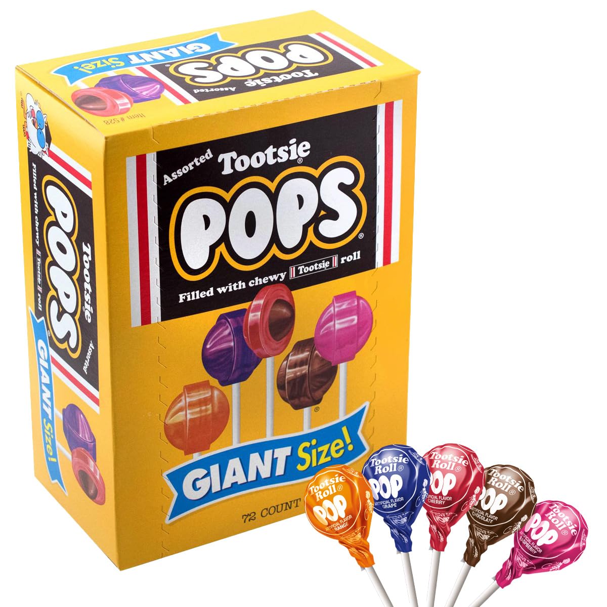 Tootsie Pops giant size with five flavors, ideal for celebrations and sharing.