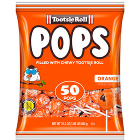 Tootsie Pops orange shell with chocolate center in a 50-count bag for sharing.