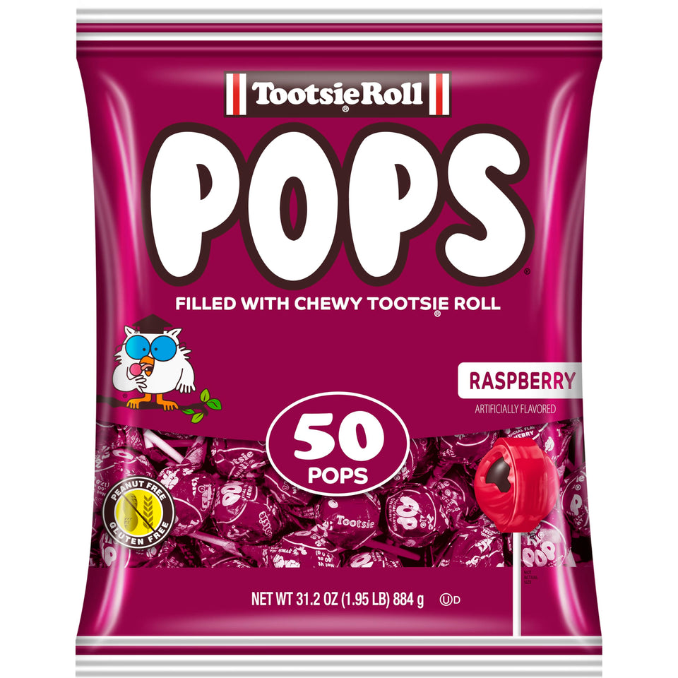 Tootsie Pops Raspberry shell with a chocolatey center, one bite reveals nostalgia
