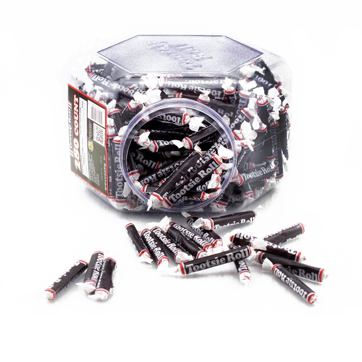 Tootsie Roll 280-count tub with lid open, ready for sharing