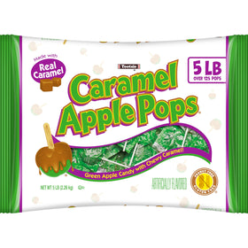 Tootsie Roll Caramel Apple Pops bag: gluten-free caramel apple candy for parties and office treats.
