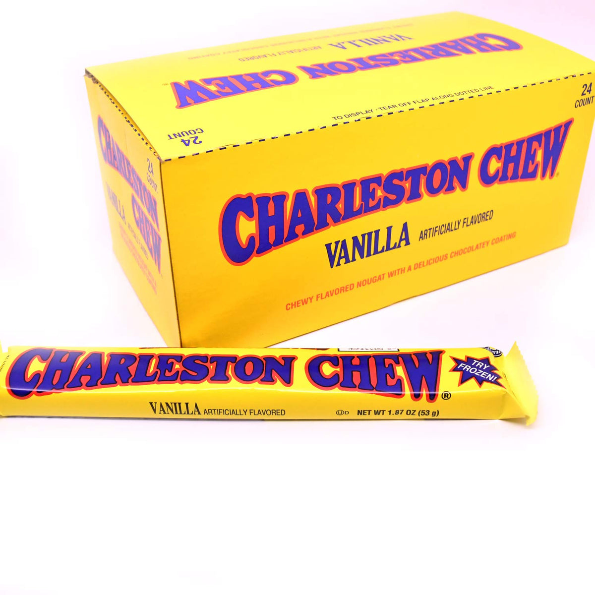Tootsie Roll Charleston Chew vanilla bar broken for the crack moment.