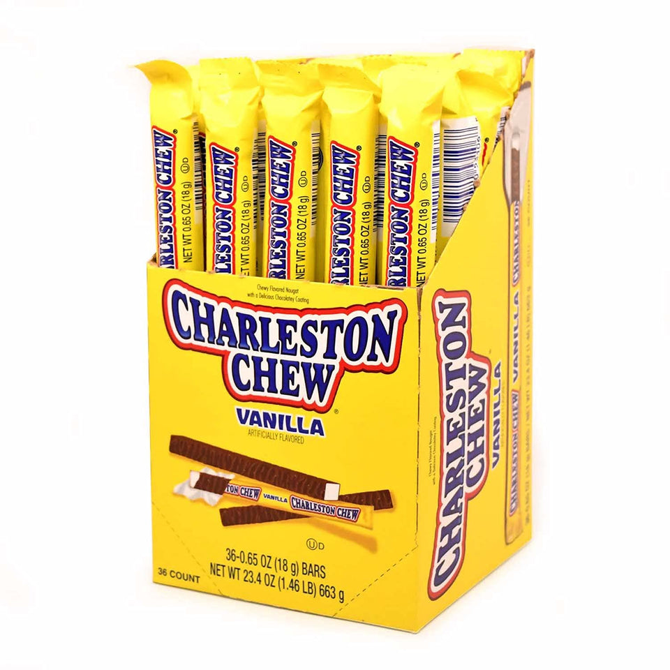 Tootsie Roll Charleston Chew vanilla bar front view highlights classic packaging and bite-size sweetness