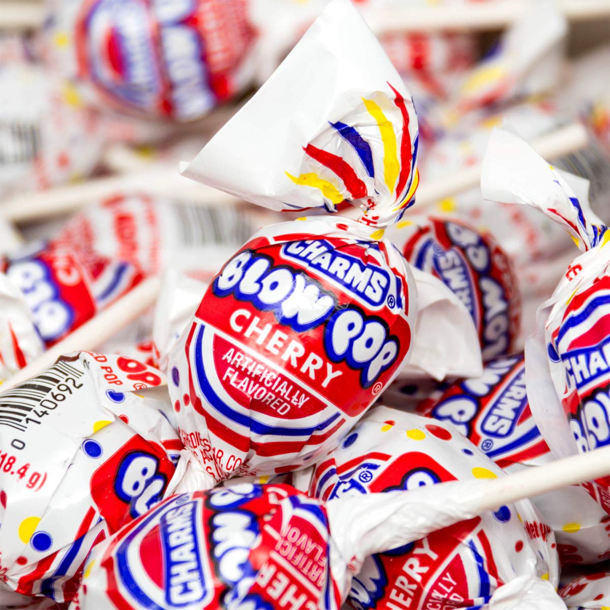 Tootsie Roll Charms Blow Pop 48-count box, convenient bulk candy for events and classrooms.