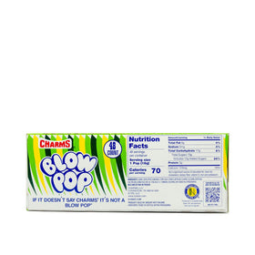 Tootsie Roll Charms Blow Pop Sour Apple hard candy shell with a soft gum interior.
