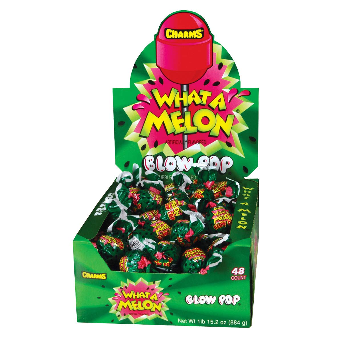 Tootsie Roll Charms Blow Pop What-A-Melon pack with fruity shell and gum center, ideal for sharing