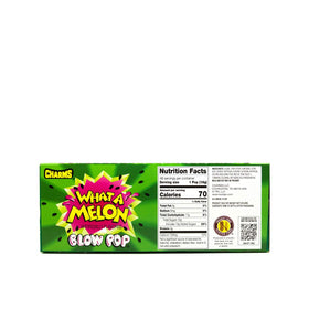 Tootsie Roll Charms Blow Pop What-A-Melon candy shell visible, vibrant snack for kids