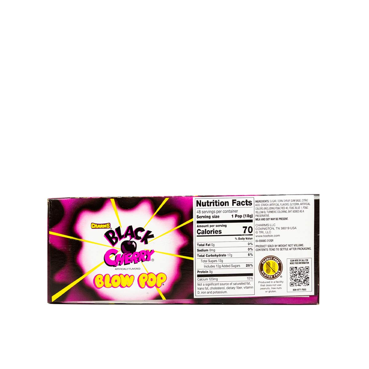 Tootsie Roll Charms Blow Pops 48-count box convenient for events and classrooms.