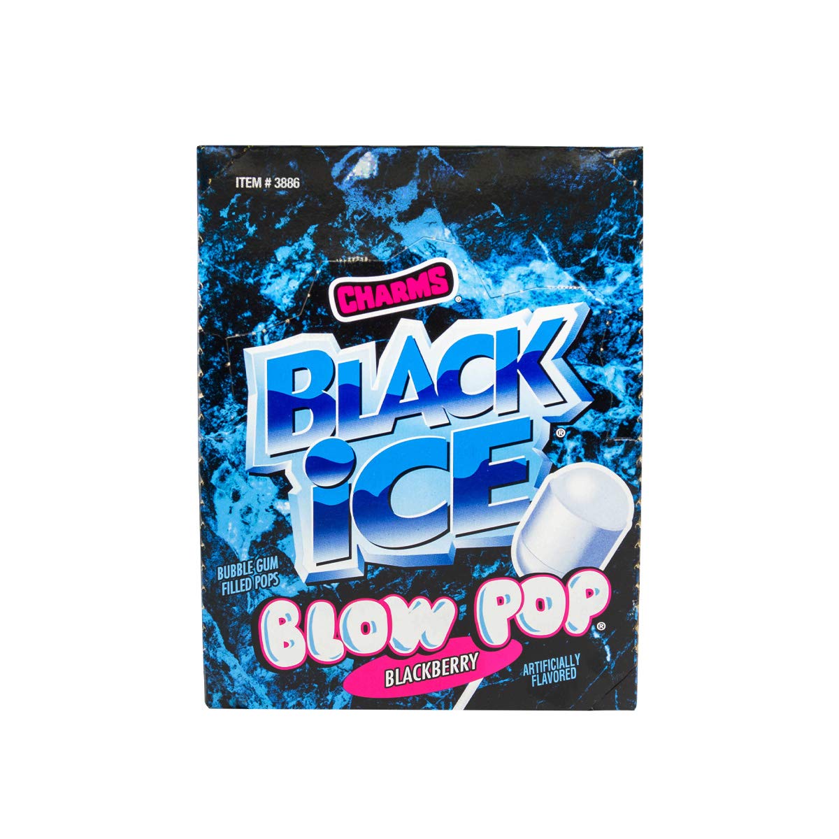 Tootsie Roll Charms Blow Pops Black Ice shell and gum center close-up