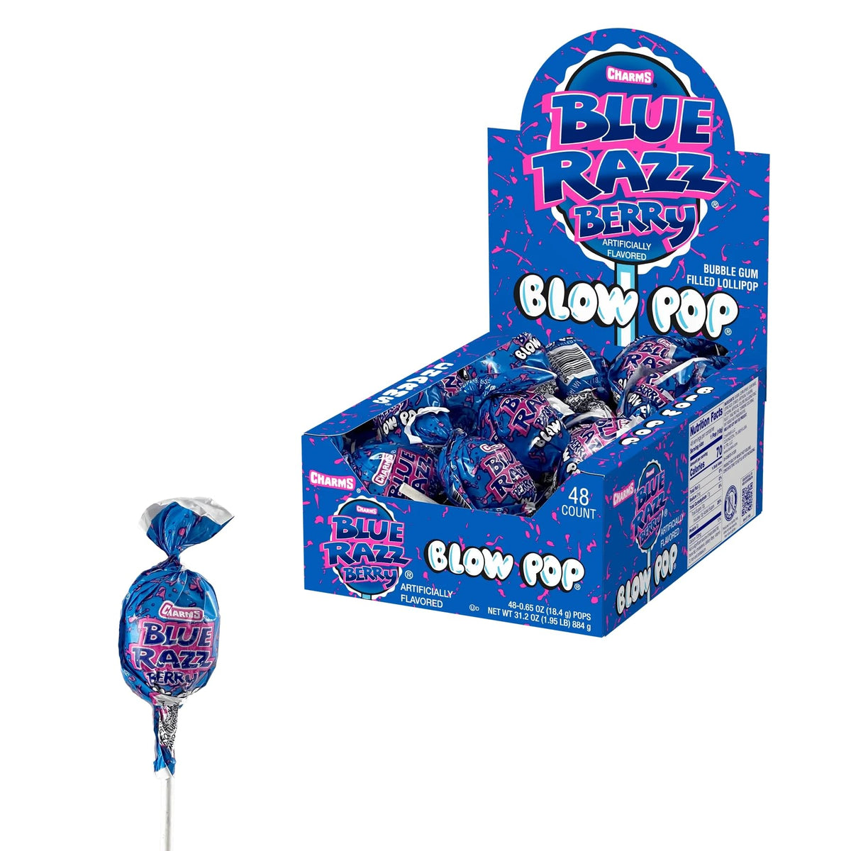 Tootsie Roll Charms Blow Pops Blue Razz Berry shell and gum center dual treat