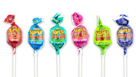 Tootsie Roll Charms Blow Pops assorted flavors image includes grape, strawberry, blue razz, cherry