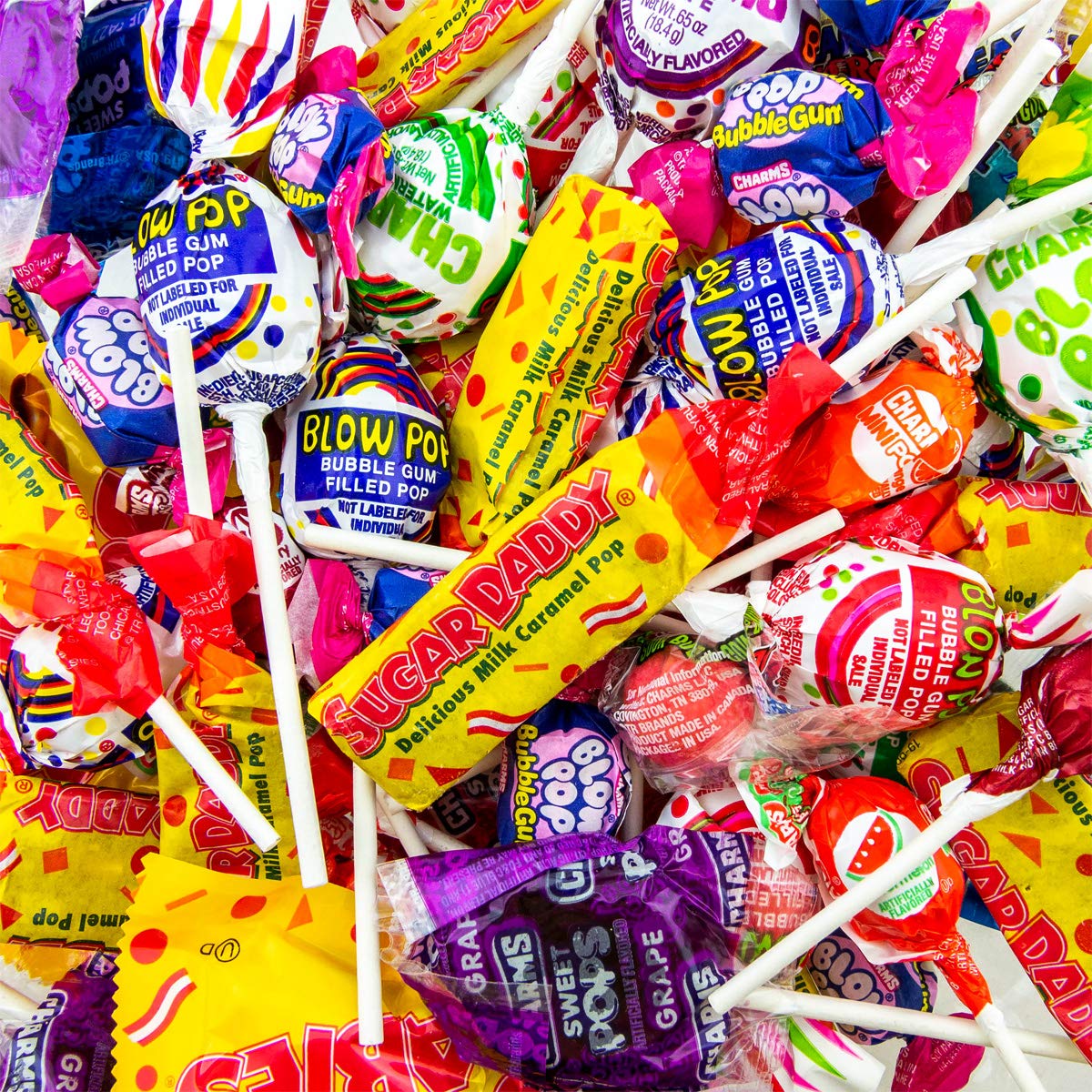 Tootsie Roll Charms Carnival Sugar Daddy mini pops for quick snacking.