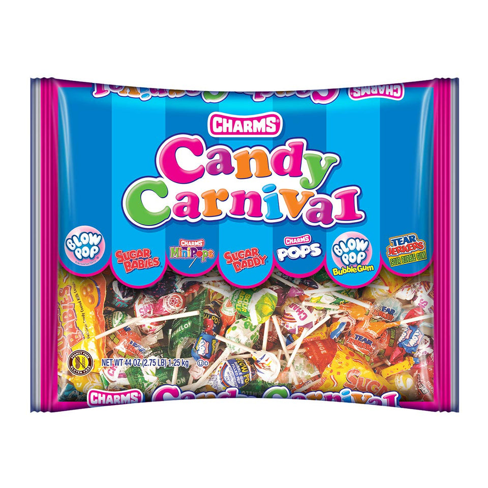 Tootsie Roll Charms Carnival variety bag with assorted candies for sharing.