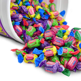 Tootsie Roll Dubble Bubble tub with lid open, showcasing freshness seal.