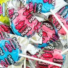 Tootsie Roll Fluffy Stuff cotton candy pops on kitchen counter, easy snack.