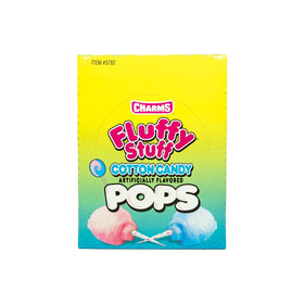 Tootsie Roll Fluffy Stuff pops close-up pink-blue swirl, ideal party favors.